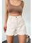Çift Cepli Pileli Mini Denim Şort -Krem Krem-L 2