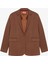 Tek Düğmeli Yumuşak Dokulu Oversize Blazer Ceket Kahverengi 1