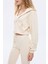 Kapüşonlu Fermuarlı Basic Sweatshirt Bej 4