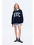 Gömlek Yakalı Nakış Detaylı Oversize Sweatshirt Lacivert 3