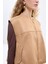 Zikzak Dikiş Detaylı Beli Lastikli Süet Görünümlü Yelek Bej 4