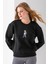 Kadın Bisiklet Yaka Çantalı Ayıcık Nakışlı 3ip Sweatshirt Siyah - 2626 4