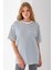 Kadın Bisiklet Yaka Oversize Basic Çizgili T-Shirt Lacivert - 25700 3