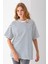 Kadın Bisiklet Yaka Oversize Basic Çizgili T-Shirt Lacivert - 25700 6