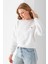 Kadın Bisiklet Yaka Kalp Nakışlı 3ip Crop Sweatshirt Beyaz - 2669 1