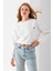 Kadın Bisiklet Yaka Kalp Nakışlı 3ip Crop Sweatshirt Beyaz - 2669 6