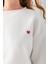 Kadın Bisiklet Yaka Kalp Nakışlı 3ip Crop Sweatshirt Beyaz - 2669 7
