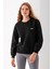Kadın Bisiklet Yaka Miu Miu Aksesuarlı 3ip Sweatshirt Siyah - 2627 1
