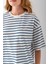 Kadın Bisiklet Yaka Oversize Basic Çizgili T-Shirt Lacivert - 25700 7