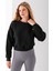 Kadın Bisiklet Yaka Kelebek Aksesuarlı 3ip Crop Sweatshirt Siyah - 2670 1