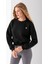 Kadın Bisiklet Yaka Kelebek Aksesuarlı 3ip Crop Sweatshirt Siyah - 2670 2