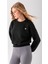 Kadın Bisiklet Yaka Kelebek Aksesuarlı 3ip Crop Sweatshirt Siyah - 2670 3