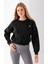 Kadın Bisiklet Yaka Kelebek Aksesuarlı 3ip Crop Sweatshirt Siyah - 2670 4