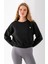 Kadın Bisiklet Yaka Kelebek Aksesuarlı 3ip Crop Sweatshirt Siyah - 2670 6