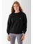 Kadın Bisiklet Yaka Fiyonk Aksesuarlı 3ip Sweatshirt Siyah - 2624 1
