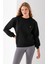 Kadın Bisiklet Yaka Fiyonk Aksesuarlı 3ip Sweatshirt Siyah - 2624 3