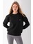 Kadın Bisiklet Yaka Fiyonk Aksesuarlı 3ip Sweatshirt Siyah - 2624 4