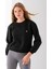 Kadın Bisiklet Yaka Fiyonk Aksesuarlı 3ip Sweatshirt Siyah - 2624 6