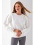 Kadın Bisiklet Yaka Fiyonk Aksesuarlı 3ip Sweatshirt Beyaz - 2624 1
