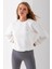 Kadın Bisiklet Yaka Fiyonk Aksesuarlı 3ip Sweatshirt Beyaz - 2624 5