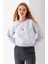 Kadın Bisiklet Yaka Gözlüklü Ayı Nakışlı 3ip Crop Sweatshirt Gri - 2671 1