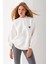 Kadın Bisiklet Yaka Fiyonk Kalp Nakışlı Oversize 3ip Sweatshirt Beyaz - 2629 1