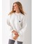 Kadın Bisiklet Yaka Fiyonk Kalp Nakışlı Oversize 3ip Sweatshirt Beyaz - 2629 2