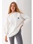 Kadın Bisiklet Yaka Fiyonk Kalp Nakışlı Oversize 3ip Sweatshirt Beyaz - 2629 4
