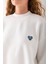 Kadın Bisiklet Yaka Fiyonk Kalp Nakışlı Oversize 3ip Sweatshirt Beyaz - 2629 7