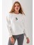 Kadın Bisiklet Yaka Çantalı Ayıcık Nakışlı 3ip Sweatshirt Beyaz - 2626 1
