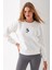 Kadın Bisiklet Yaka Çantalı Ayıcık Nakışlı 3ip Sweatshirt Beyaz - 2626 2