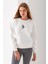 Kadın Bisiklet Yaka Çantalı Ayıcık Nakışlı 3ip Sweatshirt Beyaz - 2626 5