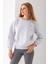 Kadın Bisiklet Yaka Miu Miu Aksesuarlı 3ip Sweatshirt Gri - 2627 4
