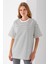 Kadın Bisiklet Yaka Oversize Basic Çizgili T-Shirt Siyah - 25700 2