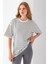 Kadın Bisiklet Yaka Oversize Basic Çizgili T-Shirt Siyah - 25700 5