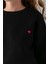 Kadın Bisiklet Yaka Kalp Nakışlı 3ip Crop Sweatshirt Siyah - 2669 7