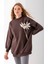 Kadın Bisiklet Yaka Çiçek Aksesuarlı 3ip Oversize Sweatshirt Kahverengi - 2628 1