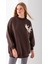 Kadın Bisiklet Yaka Çiçek Aksesuarlı 3ip Oversize Sweatshirt Kahverengi - 2628 2