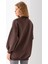 Kadın Bisiklet Yaka Çiçek Aksesuarlı 3ip Oversize Sweatshirt Kahverengi - 2628 8