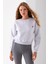 Kadın Bisiklet Yaka Kalp Nakışlı 3ip Crop Sweatshirt Gri - 2669 1