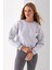 Kadın Bisiklet Yaka Kalp Nakışlı 3ip Crop Sweatshirt Gri - 2669 2