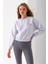 Kadın Bisiklet Yaka Kalp Nakışlı 3ip Crop Sweatshirt Gri - 2669 4