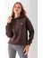 Kadın Kapüşonlu Ceylan Nakışlı 3ip Sweatshirt Kahverengi - 2622 3