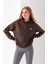 Kadın Kapüşonlu Ceylan Nakışlı 3ip Sweatshirt Kahverengi - 2622 5
