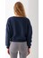 Kadın Bisiklet Yaka Kalp Nakışlı 3ip Crop Sweatshirt Lacivert - 2669 8
