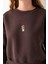Kadın Bisiklet Yaka Gözlüklü Ayı Nakışlı 3ip Crop Sweatshirt Kahverengi - 2671 7