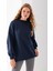 Kadın Bisiklet Yaka Fiyonk Kalp Nakışlı Oversize 3ip Sweatshirt Lacivert - 2629 6