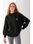Kadın Bisiklet Yaka Fiyonk Kalp Nakışlı Oversize 3ip Sweatshirt Siyah - 2629 1