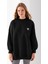 Kadın Bisiklet Yaka Fiyonk Kalp Nakışlı Oversize 3ip Sweatshirt Siyah - 2629 2