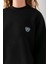 Kadın Bisiklet Yaka Fiyonk Kalp Nakışlı Oversize 3ip Sweatshirt Siyah - 2629 7